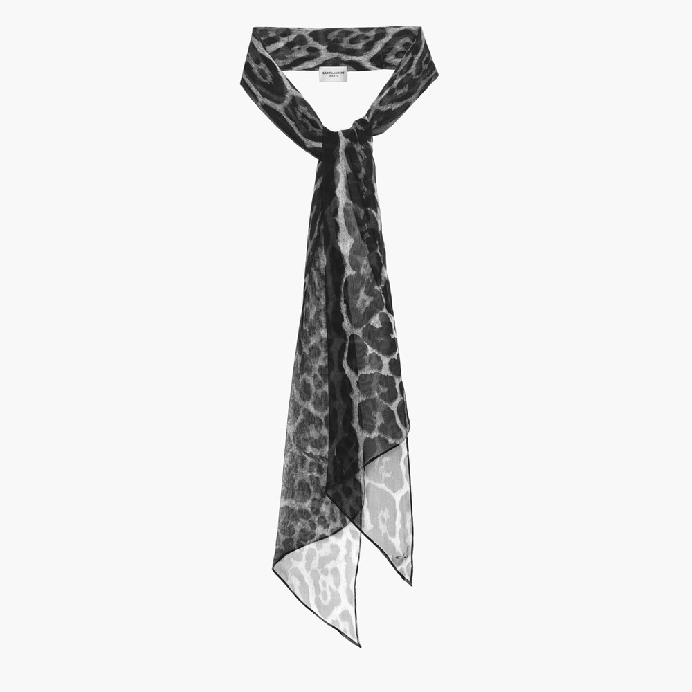 Brand new Saint Laurent LEOPARD-PRINT LAVALLIÈRE SCARF IN SILK